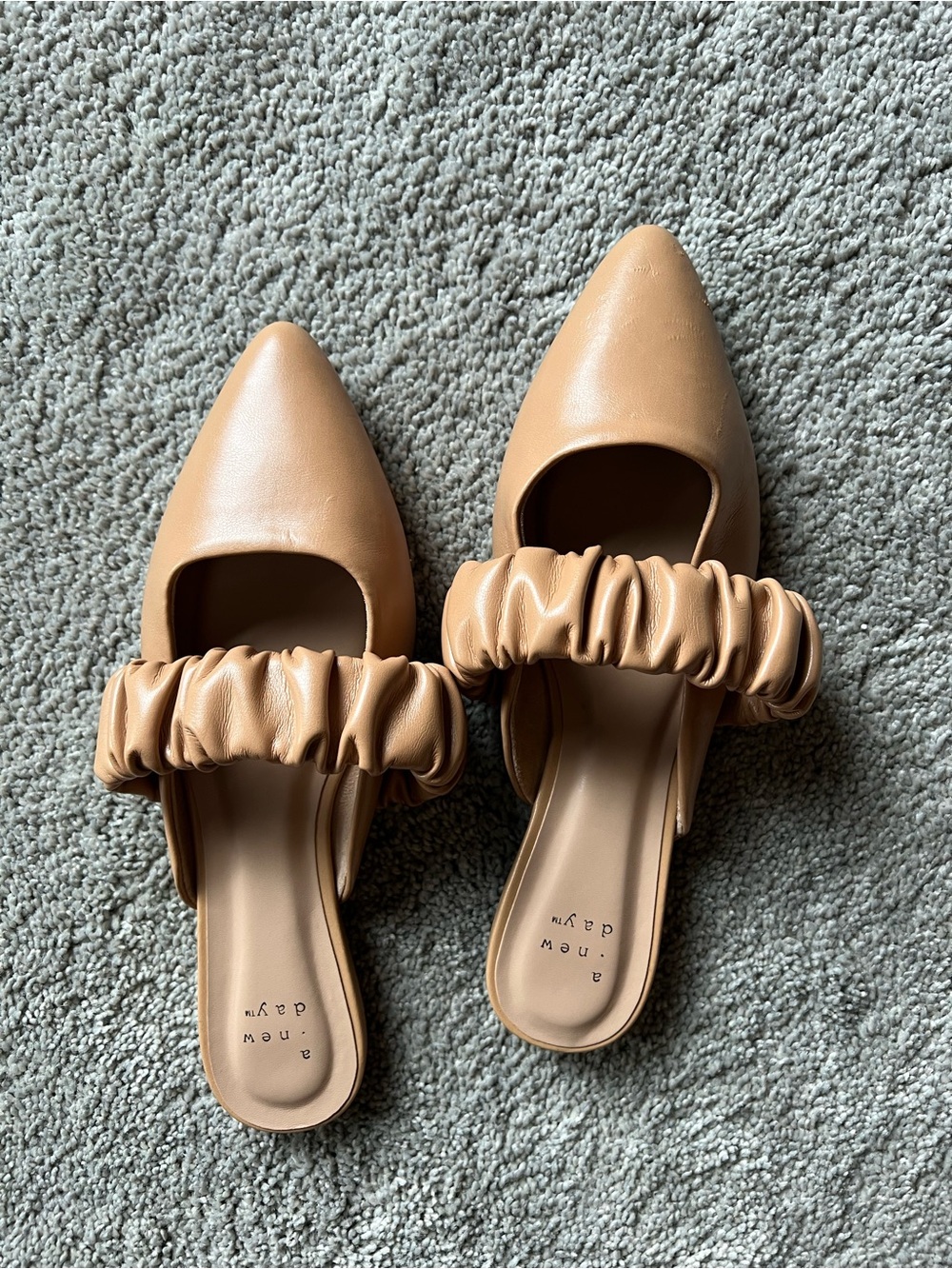 a new day Tan Ruched Strap Pointed-Toe Mule Slides